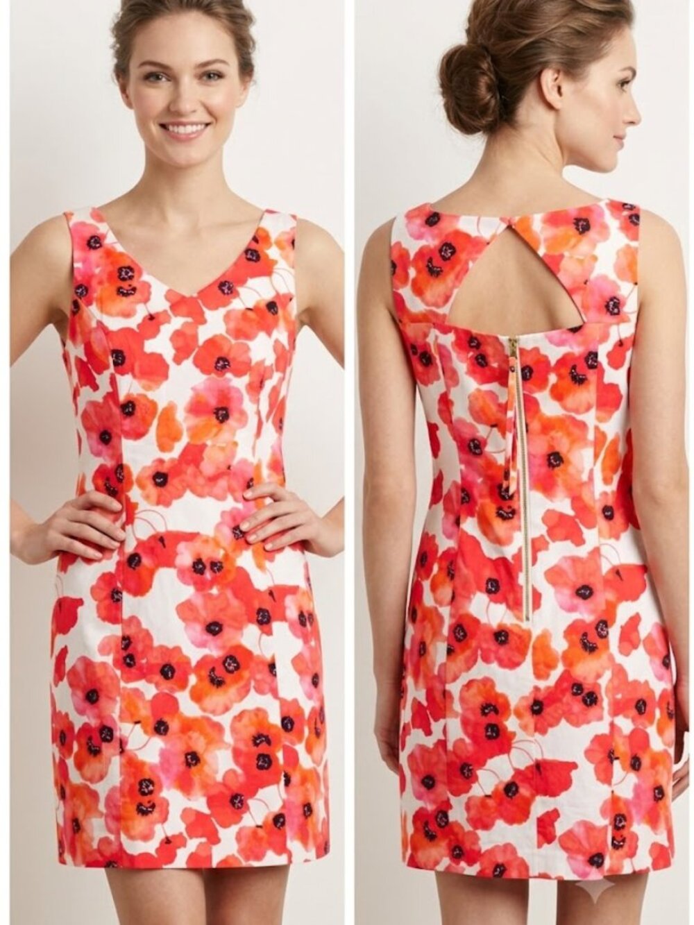 Rafaella Weekend Poppy Floral Sleeveless Lined Keyhole Back Knee length Dress, L